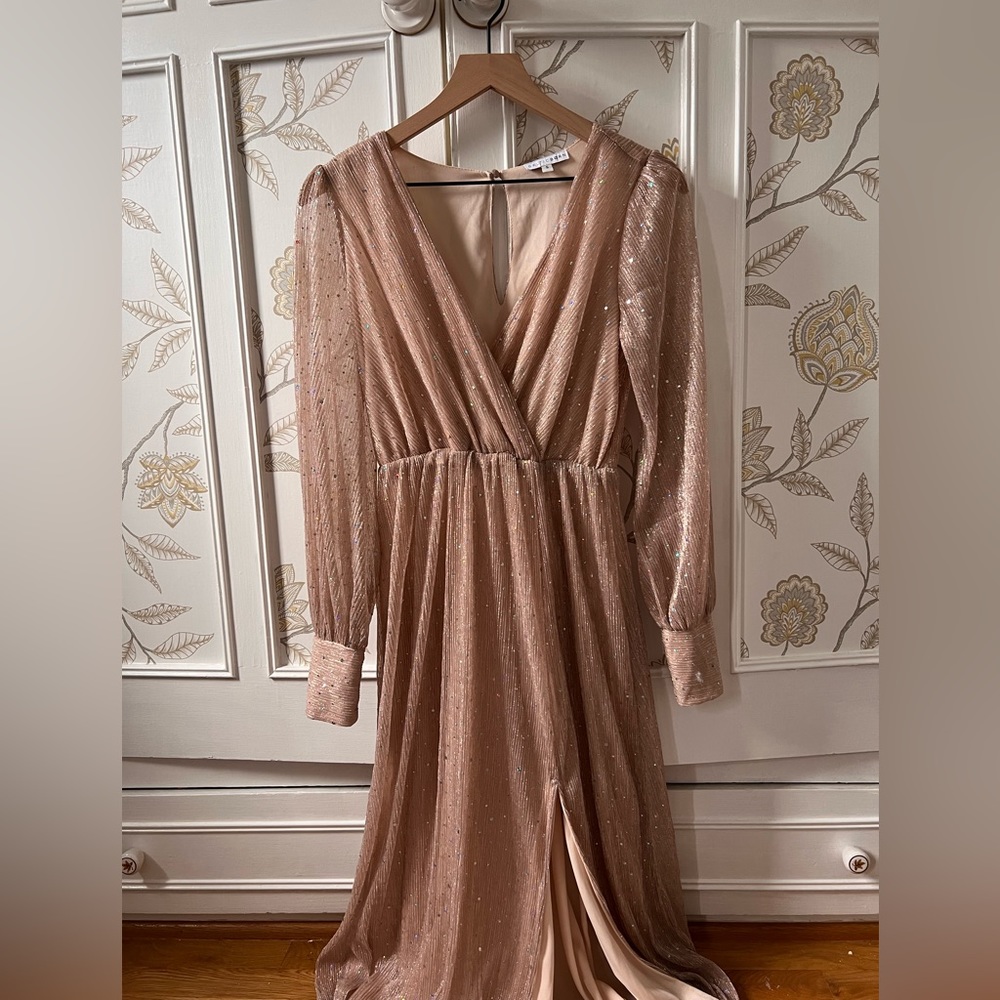Baltic Born Nude Sequin Chiffon Maxi Dress